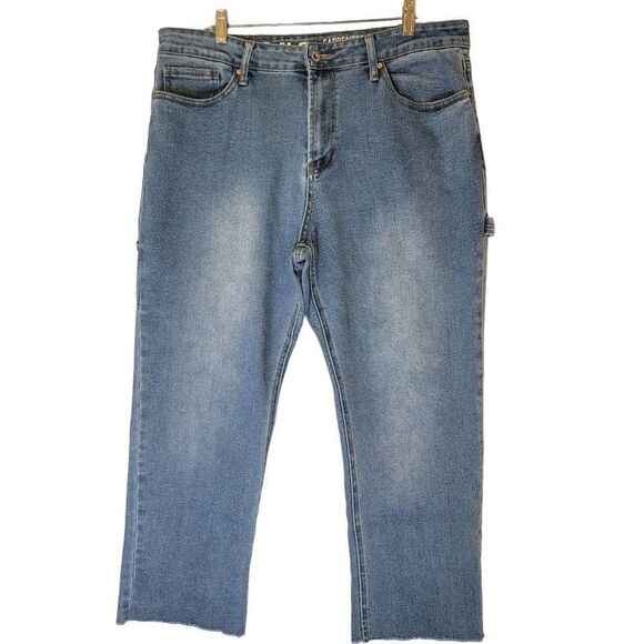 Song Carpenter Jeans Junior 17 / 33 High Rise Raw Hem Straight Leg Med Wash - Picture 1 of 12